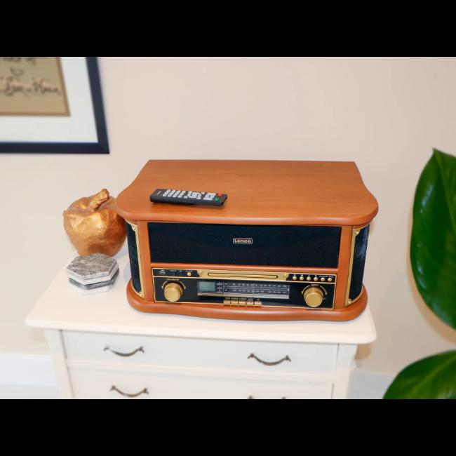 Lenco Retro Turntable Bluetooth CD Cassette Player AM/FM Radio MP3 Encoding Wood