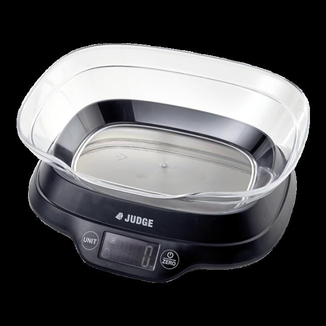 Judge 5kg Digital Bowl Scale with Weight Volume Measure Add-Weigh Function Space-Saving Design Wipe-clean Platform Display Black Plastic