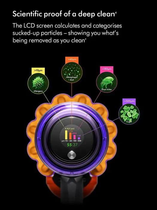 Dyson V15 Detect Absolute Cordless Vacuum Cleaner Yellow & Nickel Illuminated cleaner head LCD screen Anti-tangle brush bar