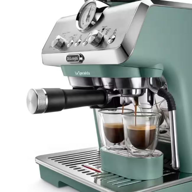 Delonghi La Specialista Arte EC9155.GR Green Espresso Coffee Machine - 8 Grind Settings, 3 Temp Levels, MyLatte Art Steam Wand, 15 Bar Pump, 1.5L Tank, 1400W