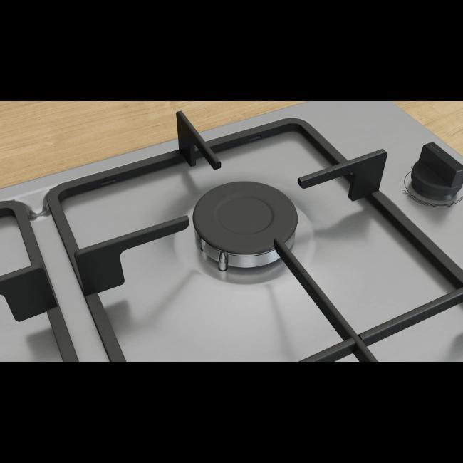 Bosch Series 2 60cm 4-Burner Built-In Gas Hob - Stainless Steel with Flame Failure Safety Device, Cast Iron Supports, and Integrated Ignition