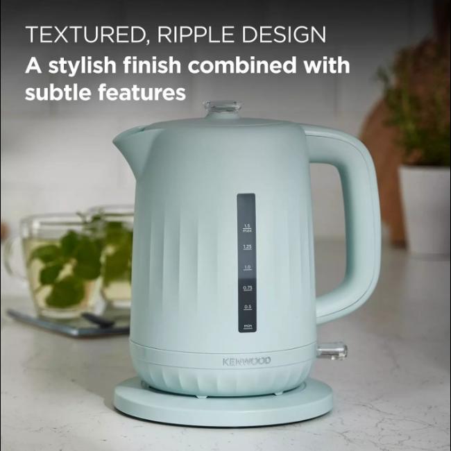 Kenwood Ripple Kettle ZJP06.000BL Eggshell Blue 1.5L 3000W Rapid Boil Perfect Pour Water Level Indicator Automatic Safety Boil-Dry Protection Removable Filter 22.35 x 18 x 24.75 cm