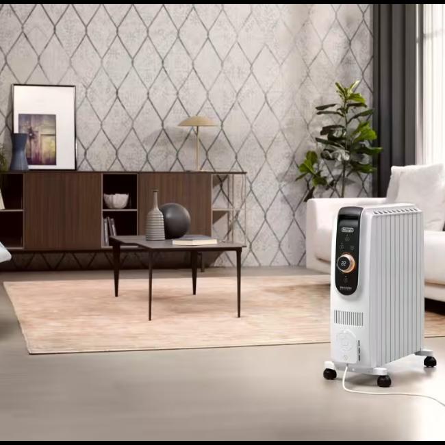 DeLonghi Dragon 5 Connect 10-Fin Wi-Fi Oil Filled Radiator TRD51025WIFI White 2500W Smart App Control ECC Electronic Climate Control 3 Heating Modes Folding Easy Wheels