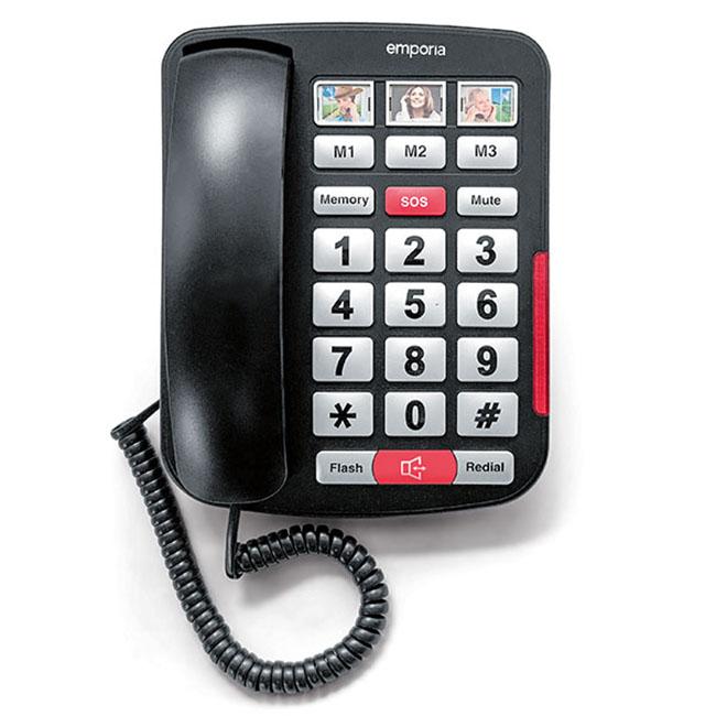 Emporia Big Button Amplified Corded Home Phone Black/Silver with SOS, Mute, Flash, Redial Buttons
