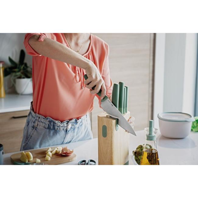 Berghoff Leo 6 Piece Knife Block Set Forest Green with Built-in Sharpener, Stainless Steel Blades, Ergonomic Soft-Grip Handles