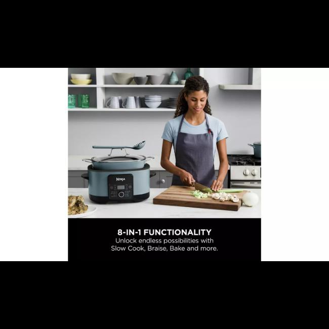 Ninja Foodi PossibleCooker 8-in-1 Multi-Cooker Slow Cooker 8L Sea Salt Grey with Pasta Spoon & Lid - 1200W, Up to 8 Portions, 12 Hr Keep Warm