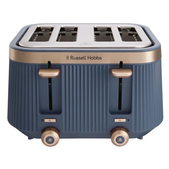 Russell Hobbs Bronte 4 Slice Toaster | Navy | Fluted Exterior, Gold Accents, Lift and Look Lever