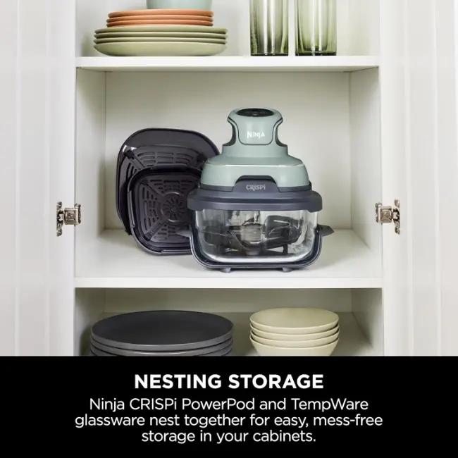 Ninja CRISPi 4-in-1 Portable Glass Air Fryer | Sage | Air Fry, Roast, Keep Warm, Recrisp | Glass