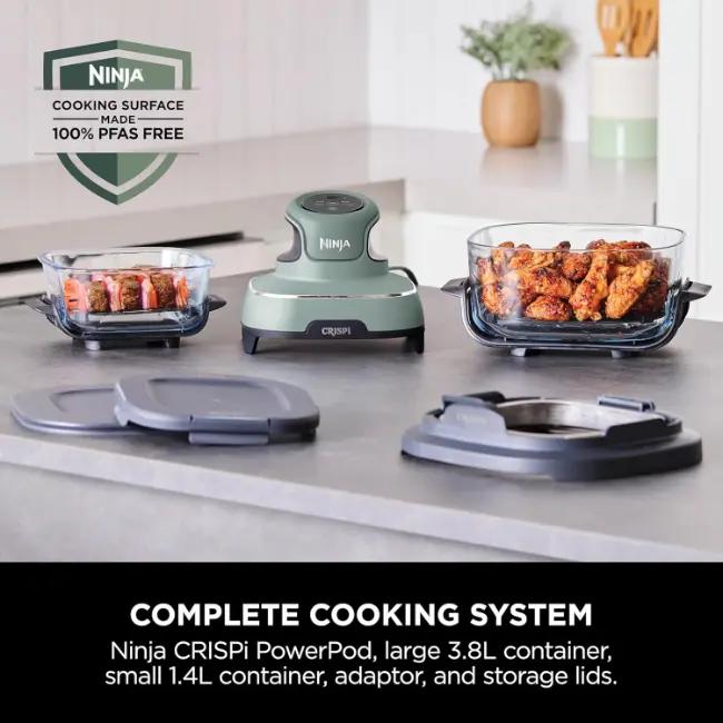 Ninja CRISPi 4-in-1 Portable Glass Air Fryer | Sage | Air Fry, Roast, Keep Warm, Recrisp | Glass