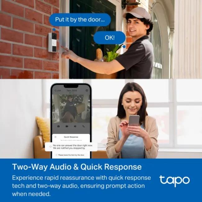 Tapo Smart 2K Video Doorbell Camera, 160° FOV, Night Vision, Battery Powered, Local & Cloud Storage