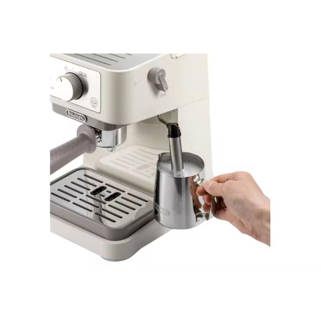 DeLonghi Stilosa Manual Espresso Machine Cream 15 Bar Pressure Adjustable Cappuccino System Stainless Steel Boiler Removable Drip Tray ESE Pod Compatible
