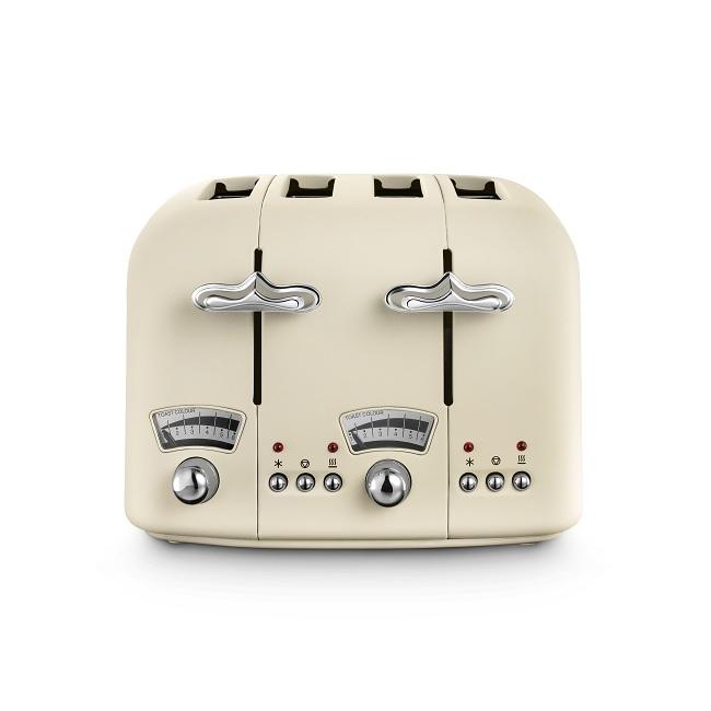 DeLonghi Argento Toaster Flora Cream 4 Slice 1800W Power with Chrome Details