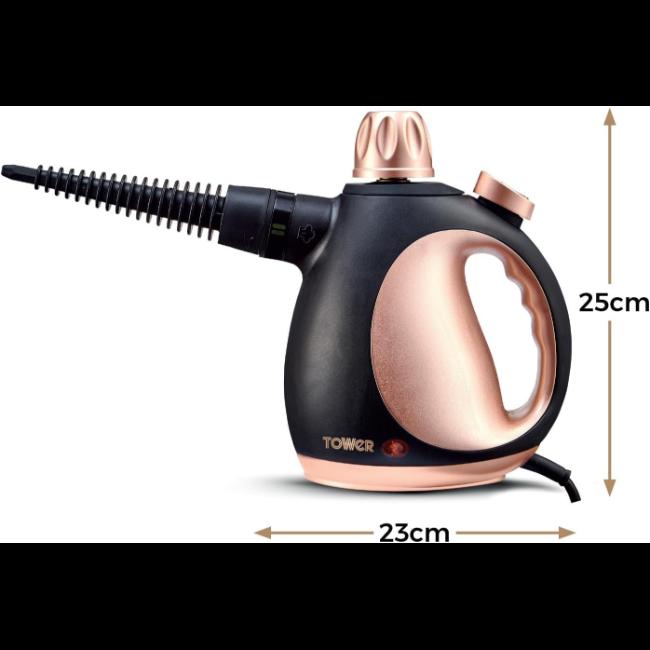 Tower THS10 Handheld Steam Cleaner Blue 9 Accessories 1050W 105°C 3 Min Heat Up 10 Min Runtime 250ml Tank 3m Cord