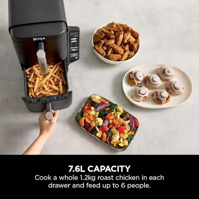 Ninja Double Stack 7.6L Dual Drawer Air Fryer Black with Air Fry, Roast, Bake, Reheat, Dehydrate, Max Crisp