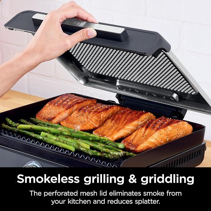 Ninja Sizzle Indoor Grill & Flat Plate | Low Smoke | High-Heat Cooking | Includes Grill Plate & Flat Plate | GR101UK | Free Delivery | 