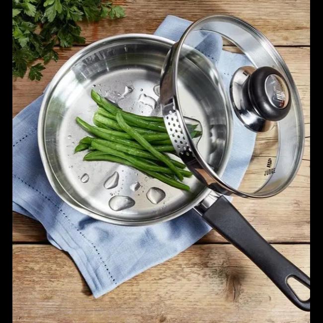 Judge Vista 5 Piece Stainless Steel Cookware Set with Non-Stick Frying Pan, Glass Lids, Induction Compatible, Oven Safe to 180°C, 25 Year Guarantee