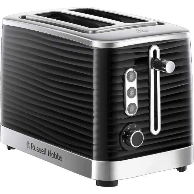 Russell Hobbs Inspire 2 Slice Black Toaster with Lift & Look, Frozen, Cancel, Reheat Settings and Textured Ripples - 29.5cm x 19.5cm