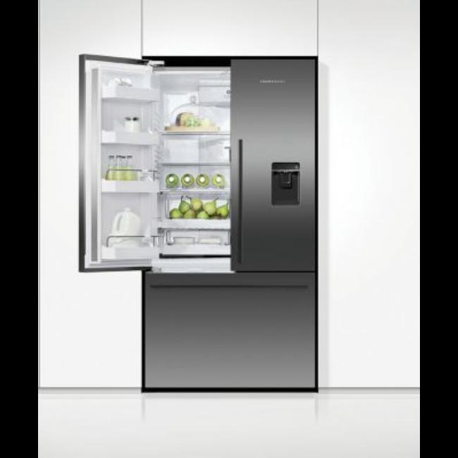 Fisher & Paykel French Door Refrigerator Freezer 569L Black Stainless Steel with Water Dispenser