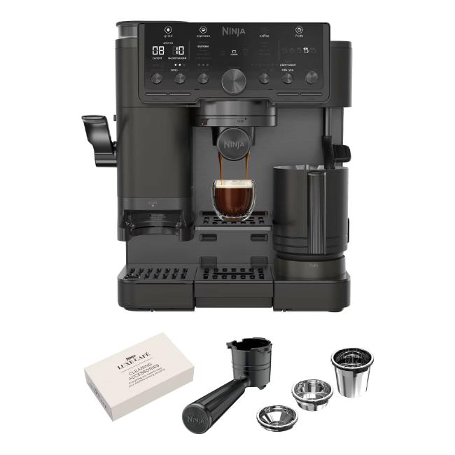 Ninja Luxe Café Pro Espresso Machine ES701UKBK2 Black on Black with 3-in-1 Coffee System, Barista Assist Technology, Integrated Grinder, Dual Frother, Rapid Cold Brew, Digital Display, Control Buttons, Portafilter, Frothing Jug