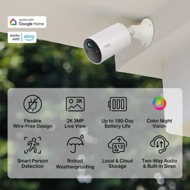 Tapo Smart Wire-Free Security Camera - Outdoor, 2K Resolution, Night Vision, Battery Powered