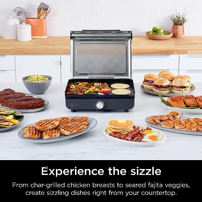 Ninja Sizzle Indoor Grill & Flat Plate | Low Smoke | High-Heat Cooking | Includes Grill Plate & Flat Plate | GR101UK | Free Delivery | 