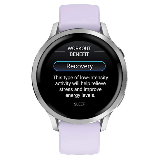 Garmin Venu 4 Smart Watch 41mm Silver Periwinkle Silicone Band AMOLED Display Up to 10 Days Battery 5 ATM Water Rating Health Fitness Tracking
