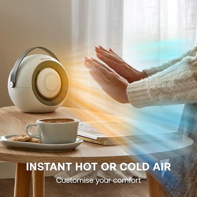 Dimplex DDF390 Fan Heater with Detachable Hand Warmer, PTC Ceramic, 2 Speeds, White, LED Touch Screen, Safety Protection, 19 x 14.6 x 19 cm