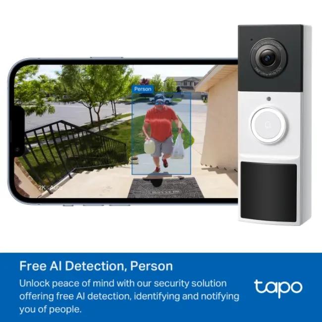 Tapo Smart 2K Video Doorbell Camera, 160° FOV, Night Vision, Battery Powered, Local & Cloud Storage