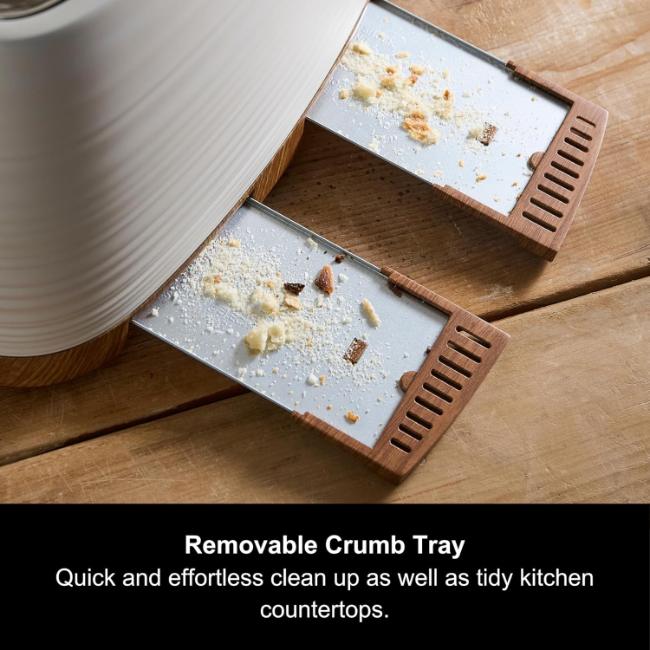 Morphy Richards Clay 4 Slice Toaster White Wood-effect Ripple Pattern Reheat Defrost Cancel Removable Crumb Tray Cord Storage