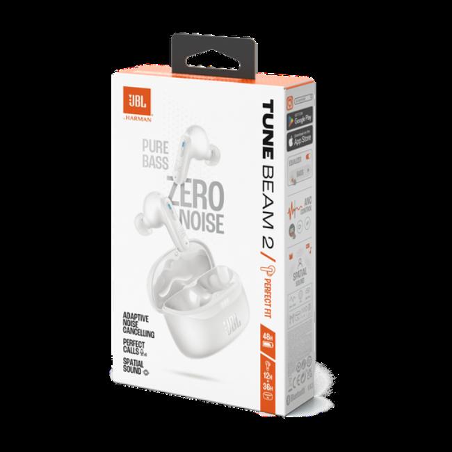 JBL Tune Beam 2 True Wireless Noise Cancelling Earbuds - White | 48hr Playback, Spatial Sound, Pure Bass, IP54, Bluetooth 5.3