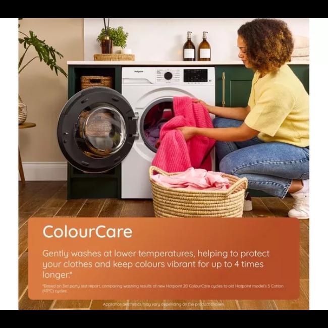 Hotpoint AntiStain 8kg Wash 6kg Dry Washer Dryer 1400sp White with ColourCare Full Load 45' PetHairCare Inverter Motor Start Delay Dimensions 845x600x570mm Weight 68kg