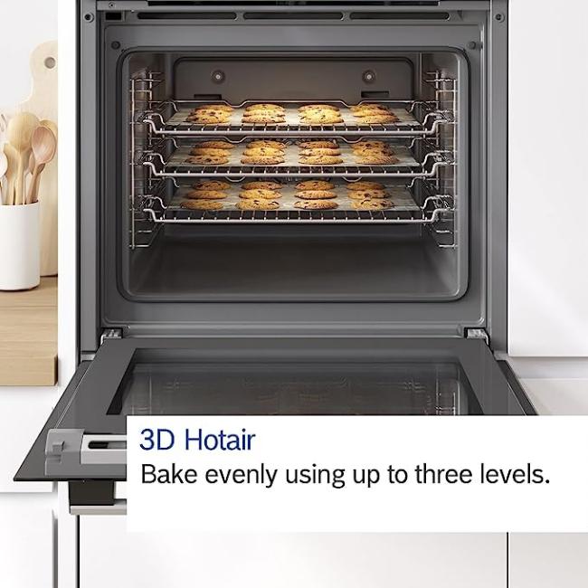 Bosch Series 2 Built-in Single Electric Oven Stainless Steel 66L Red LED Display 3D Hotair Energy A