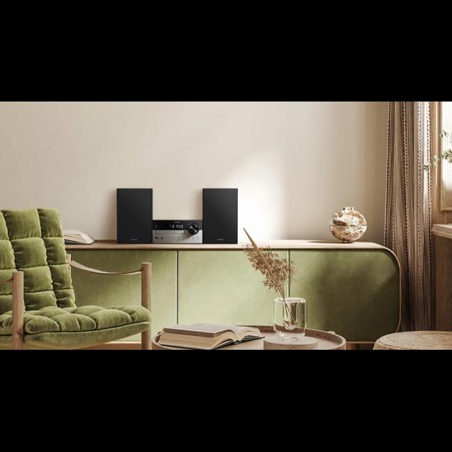 Philips Micro Music System 80W RMS Silver with Bluetooth 5.4, CD Player, FM Radio, USB, Audio-in, Bookshelf Speakers, Bass Reflex