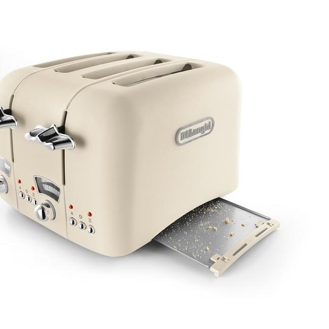DeLonghi Argento Toaster Flora Cream 4 Slice 1800W Power with Chrome Details