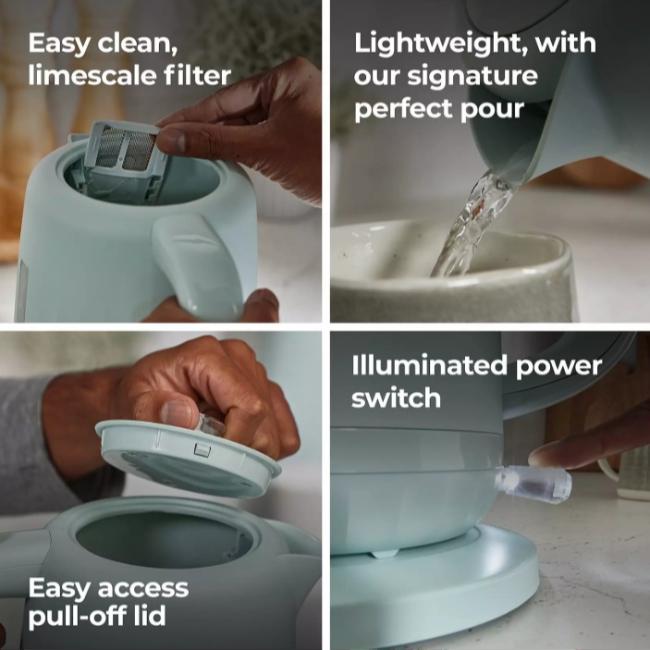 Kenwood Ripple Kettle ZJP06.000BL Eggshell Blue 1.5L 3000W Rapid Boil Perfect Pour Water Level Indicator Automatic Safety Boil-Dry Protection Removable Filter 22.35 x 18 x 24.75 cm