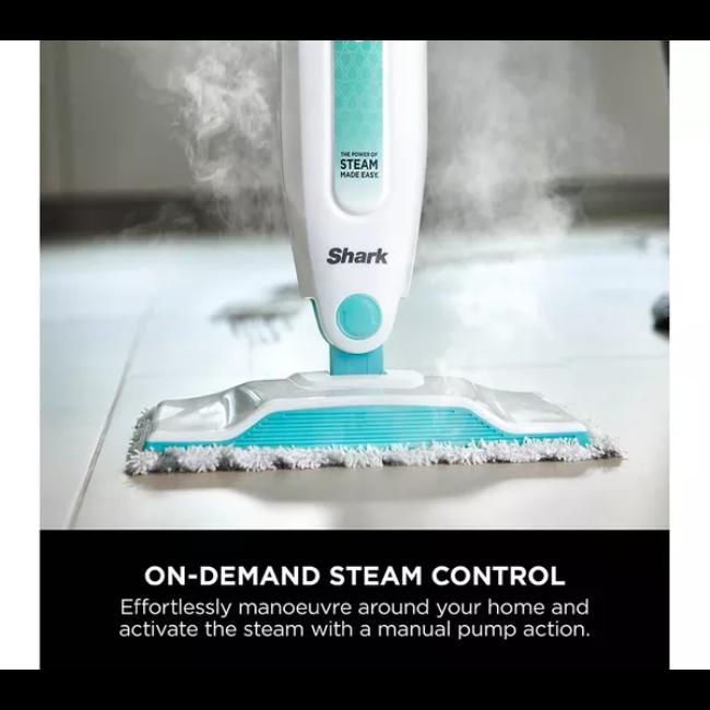 Shark Steam Mop | Green | Lightweight | Manual Pump Action | Machine-washable Pads | 5.5m Cord | Removable Tank