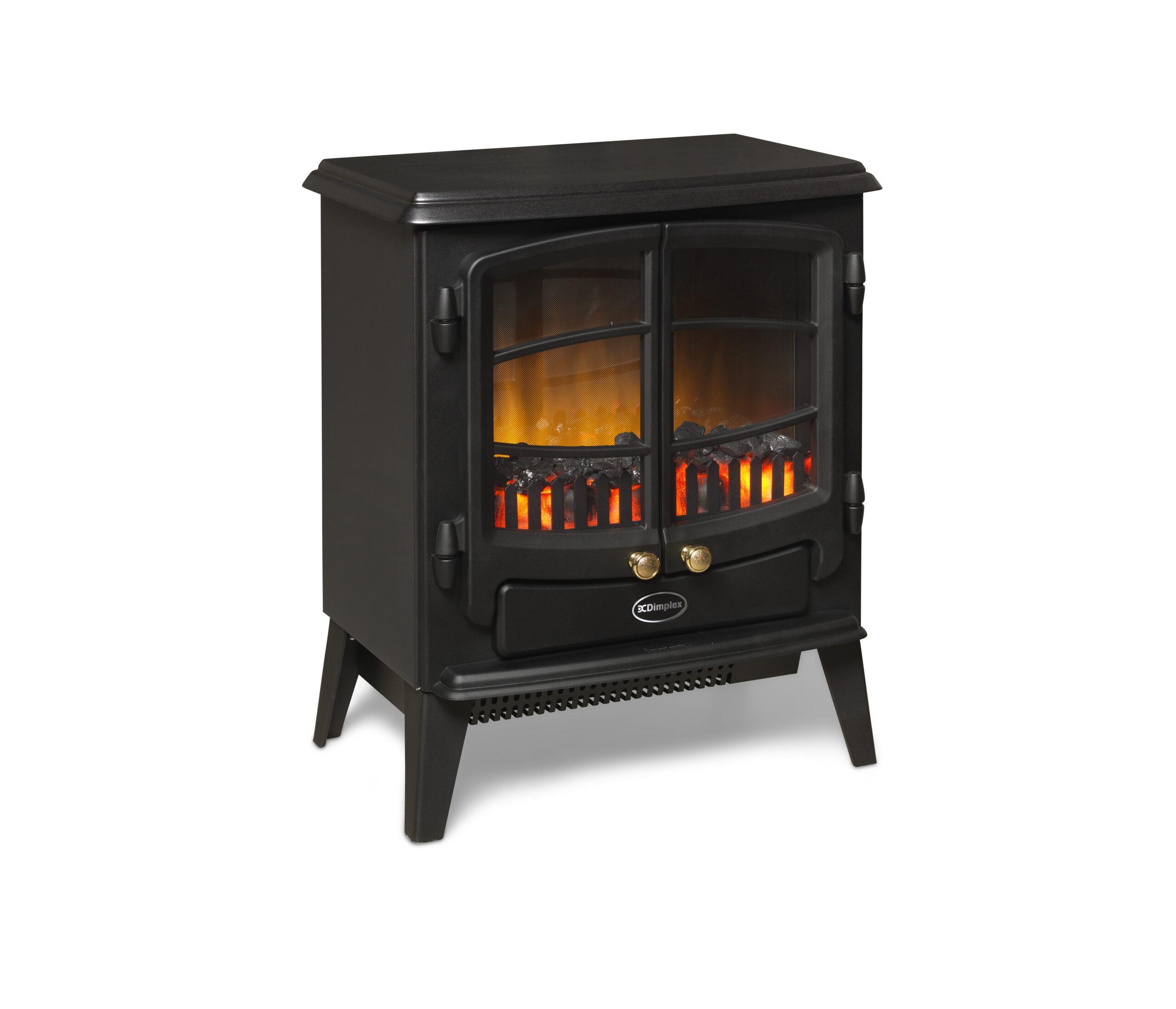 Dimplex Elbe Optiflame Electric Stove - Black Cast Effect, 2kW Heat, Freestanding, Concealed Controls, Safety Cut Out, Size 54.5x44x31cm