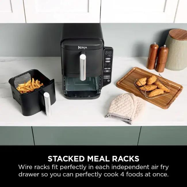 Ninja Double Stack 7.6L Dual Drawer Air Fryer Black with Air Fry, Roast, Bake, Reheat, Dehydrate, Max Crisp