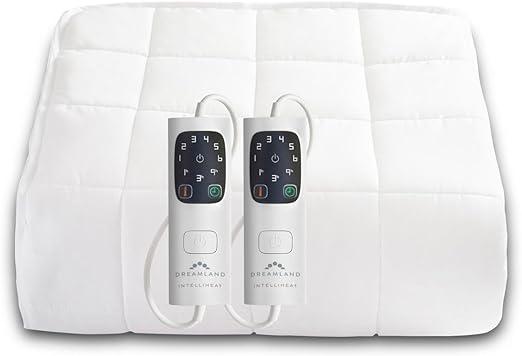 Dreamland Organic Cotton Electric Blanket - Size SuperKing Dual Control, 200 Thread Count, 5 Minute Heat Up, Intelliheat, Machine Washable, Auto Shut-Off, Deep Elasticated Skirt