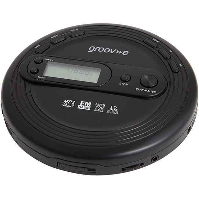 Groov-e Retro CD Player with FM Radio - Black | MP3, CD, Earphones, LCD