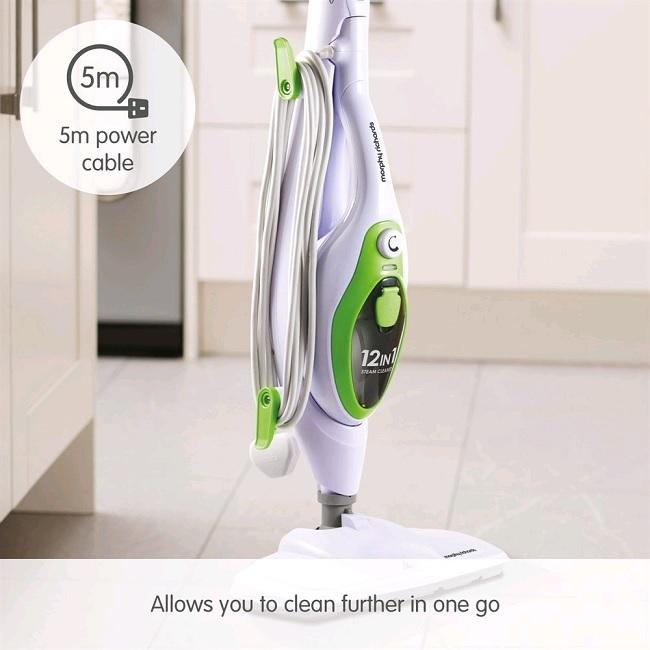 Morphy Richards 12-in-1 Steam Cleaner Green Handheld Upright 1600W 30 Seconds Heat Up 5 Metre Cord