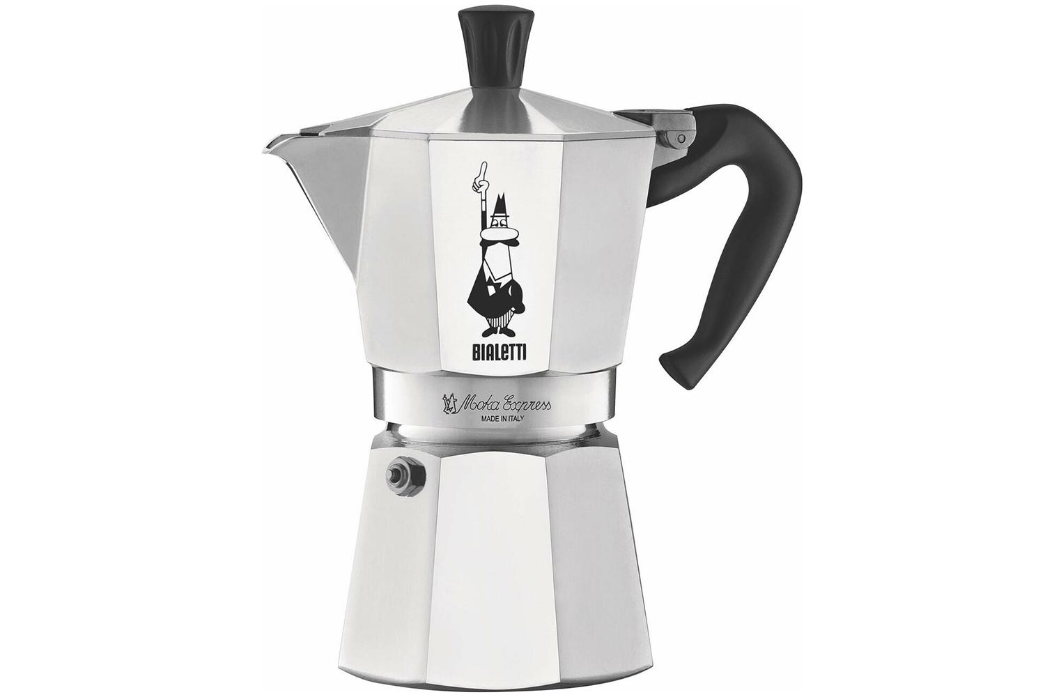 Bialetti Moka Express Coffee Maker 6 Cups Aluminum Silver Black Handle