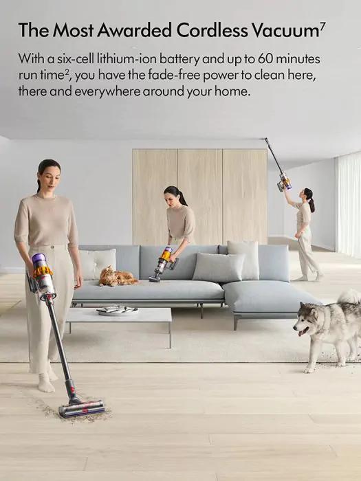 Dyson V15 Detect Absolute Cordless Vacuum Cleaner Yellow & Nickel Illuminated cleaner head LCD screen Anti-tangle brush bar