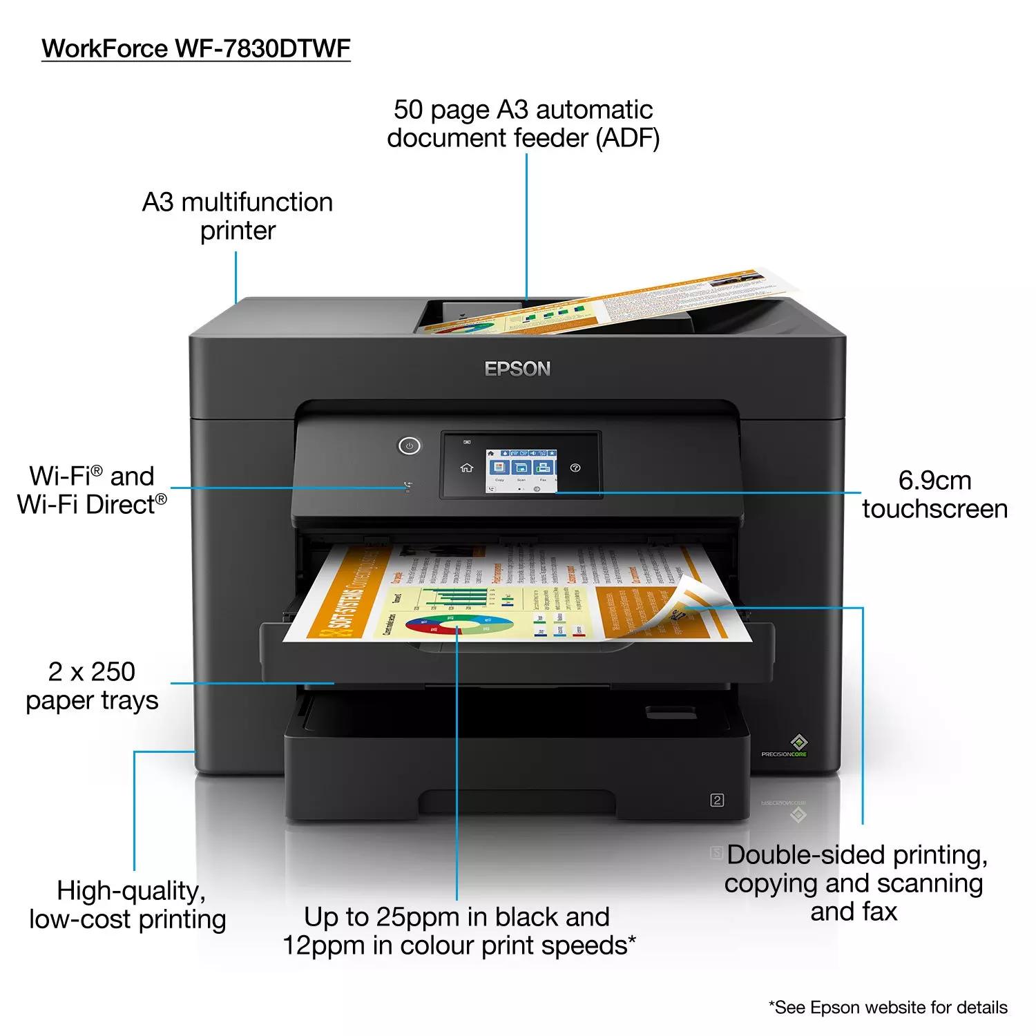 Epson WorkForce WF-7830DTWF Inkjet Printer Black Wi-Fi A3