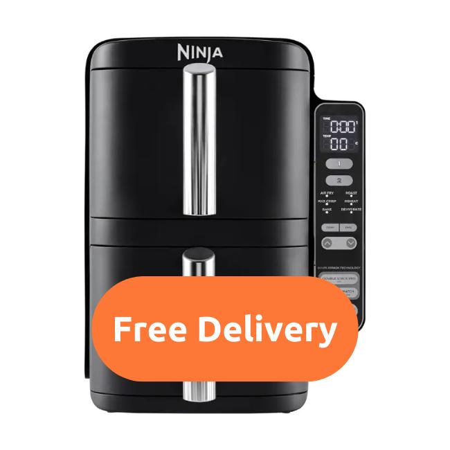 Ninja Double Stack 7.6L Dual Drawer Air Fryer Black with Air Fry, Roast, Bake, Reheat, Dehydrate, Max Crisp