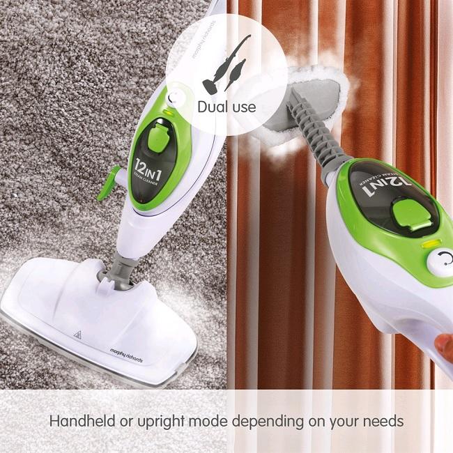 Morphy Richards 12-in-1 Steam Cleaner Green Handheld Upright 1600W 30 Seconds Heat Up 5 Metre Cord