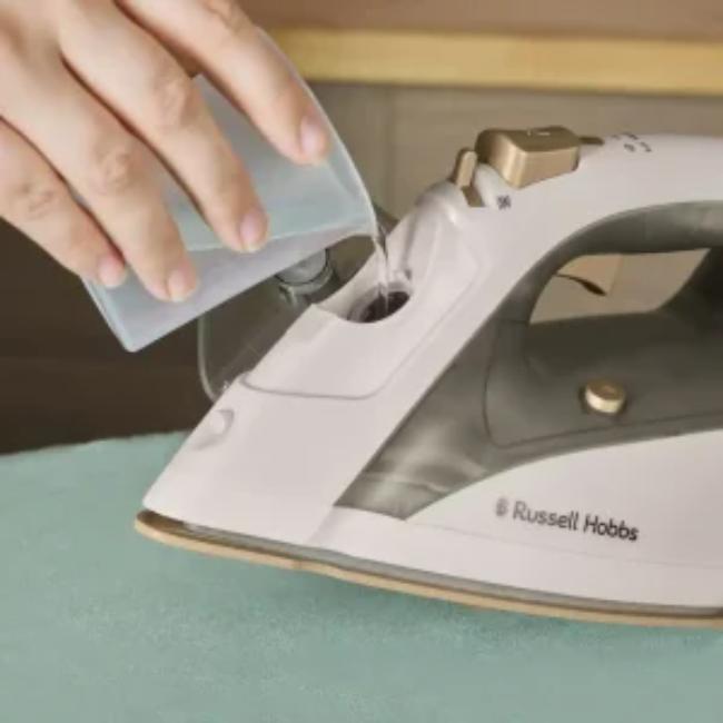 Russell Hobbs Fabric Luxe 28680 Steam Iron 2400W Stone Ceramic Soleplate SimplySet™ 320ml Water Tank Vertical Steam Auto Shut-off Anti-drip Anti-calc 3m Cord
