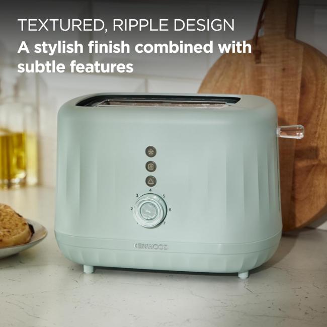Kenwood Ripple 2 Slice Toaster TCP06.000BL Eggshell Blue - 7 Browning Levels, High-rise Lift, Defrost, Reheat, Removable Crumb Tray, 850W