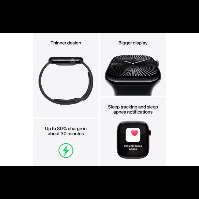 Apple Watch Series 10 46mm Smartwatch | Jet Black with Black Band | GPS | Health & Fitness Tracking