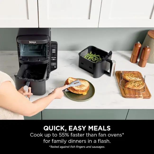 Ninja Double Stack 7.6L Dual Drawer Air Fryer Black with Air Fry, Roast, Bake, Reheat, Dehydrate, Max Crisp